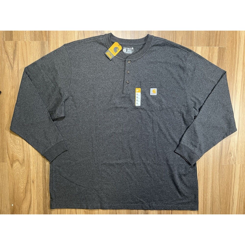 NWT Carhartt Gray Loose Fit Heavyweight Long Sleeve Pocket Henley 3XL TK0128-M